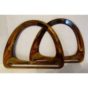 Macrame Purse Handles Vintage Brown Marble Swirl Bakelite Plastic Frames Set 2